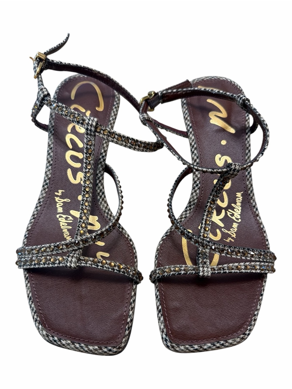 Circus by Sam Edelman Jaida Glitz Rhinestone T-Strap Kitten Heel Sandals 7